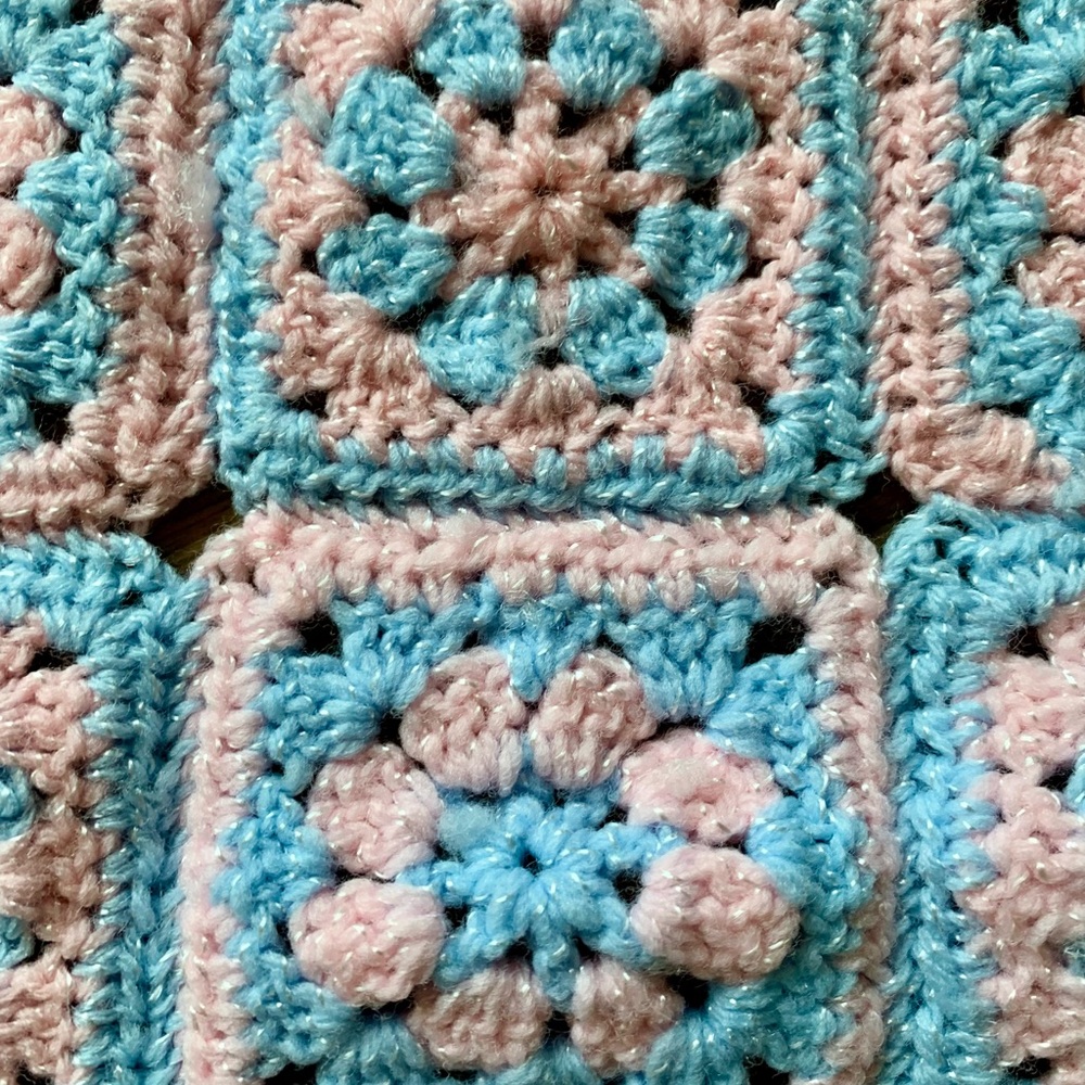 Adorable Handmade Crocheted Pink and Blue Baby Blanket